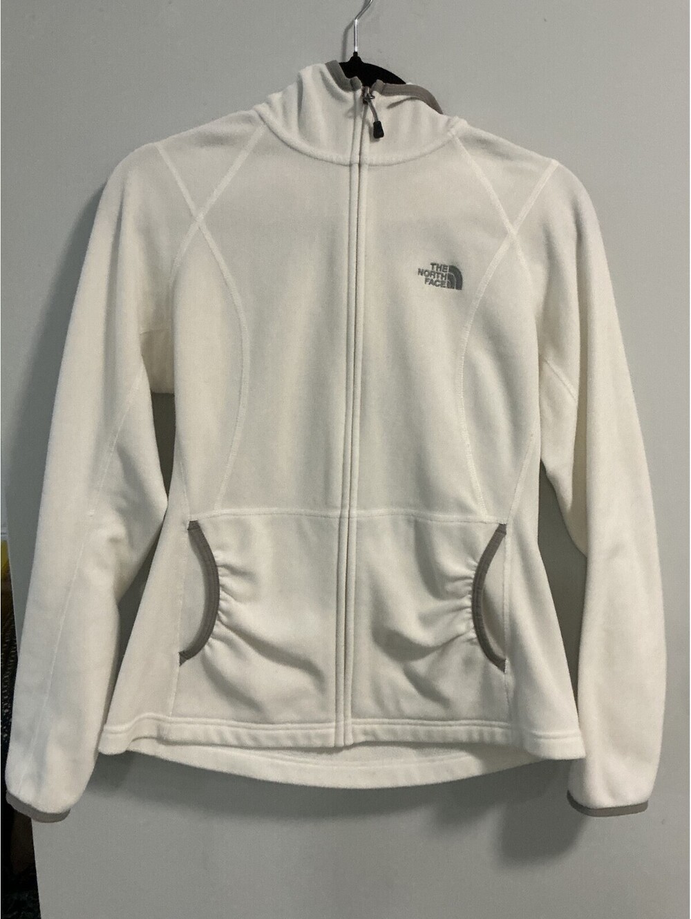 The North Face Womans White Polartec Hooded Zip Up Fleece Jacket Size M MINT 283